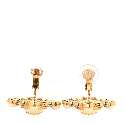 Chanel Crystal Pearl CC Clip On Earrings Gold