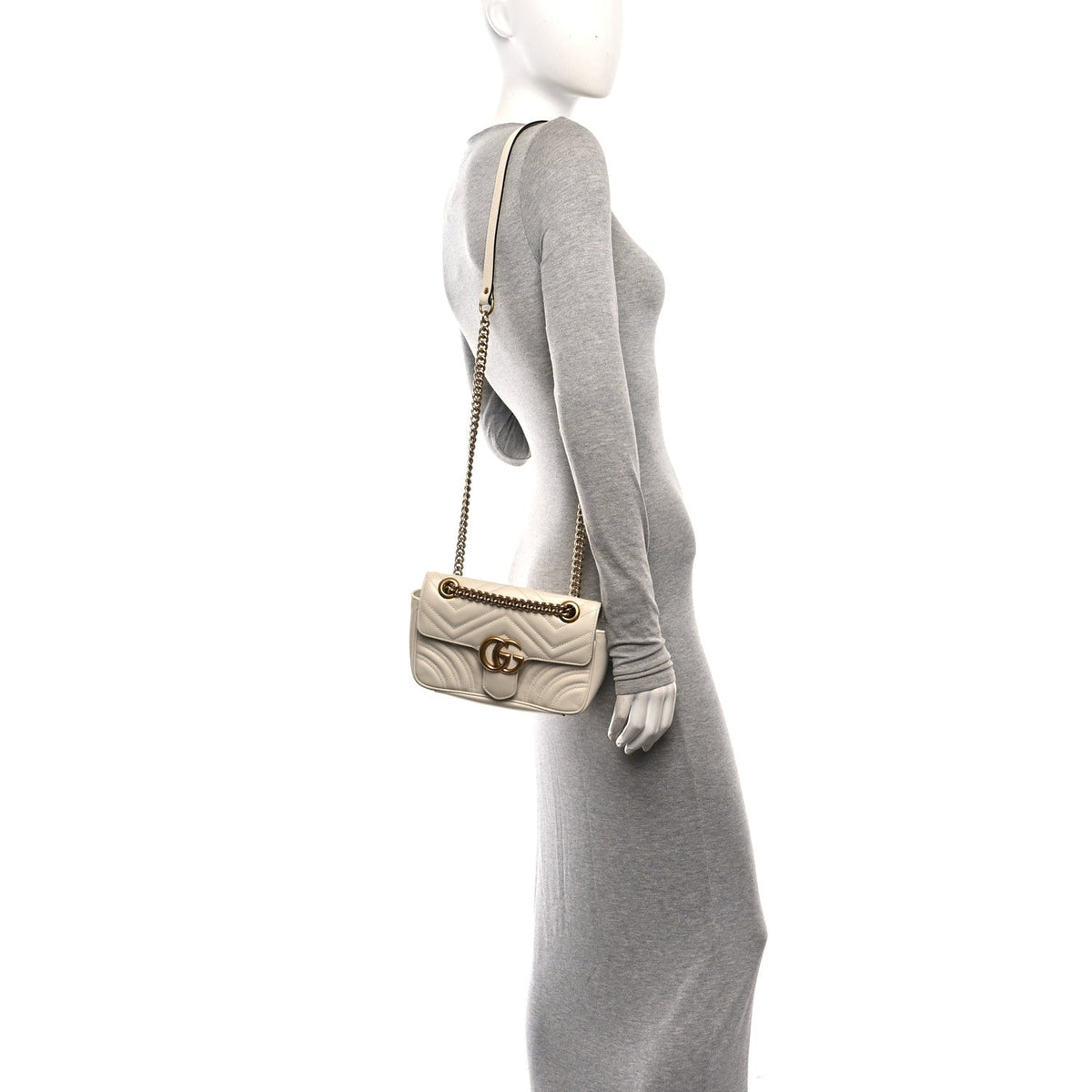 Gucci Calfskin Matelasse Mini GG Marmont Shoulder Bag White