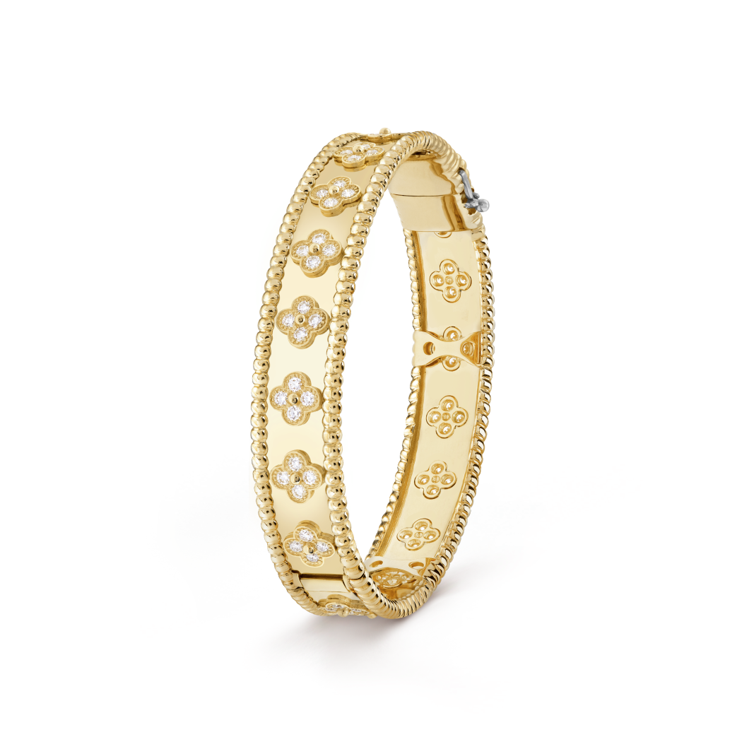 18K Gold Diamond VCA Perlée Clover Bracelet