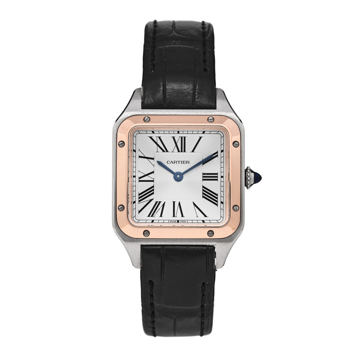 Cartier Stainless Steel 18K Pink Gold Alligator 27.5mm Santos Dumont Watch