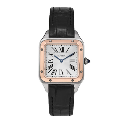Cartier Stainless Steel 18K Pink Gold Alligator 27.5mm Santos Dumont Watch