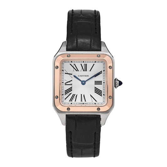Cartier Stainless Steel 18K Pink Gold Alligator 27.5mm Santos Dumont Watch