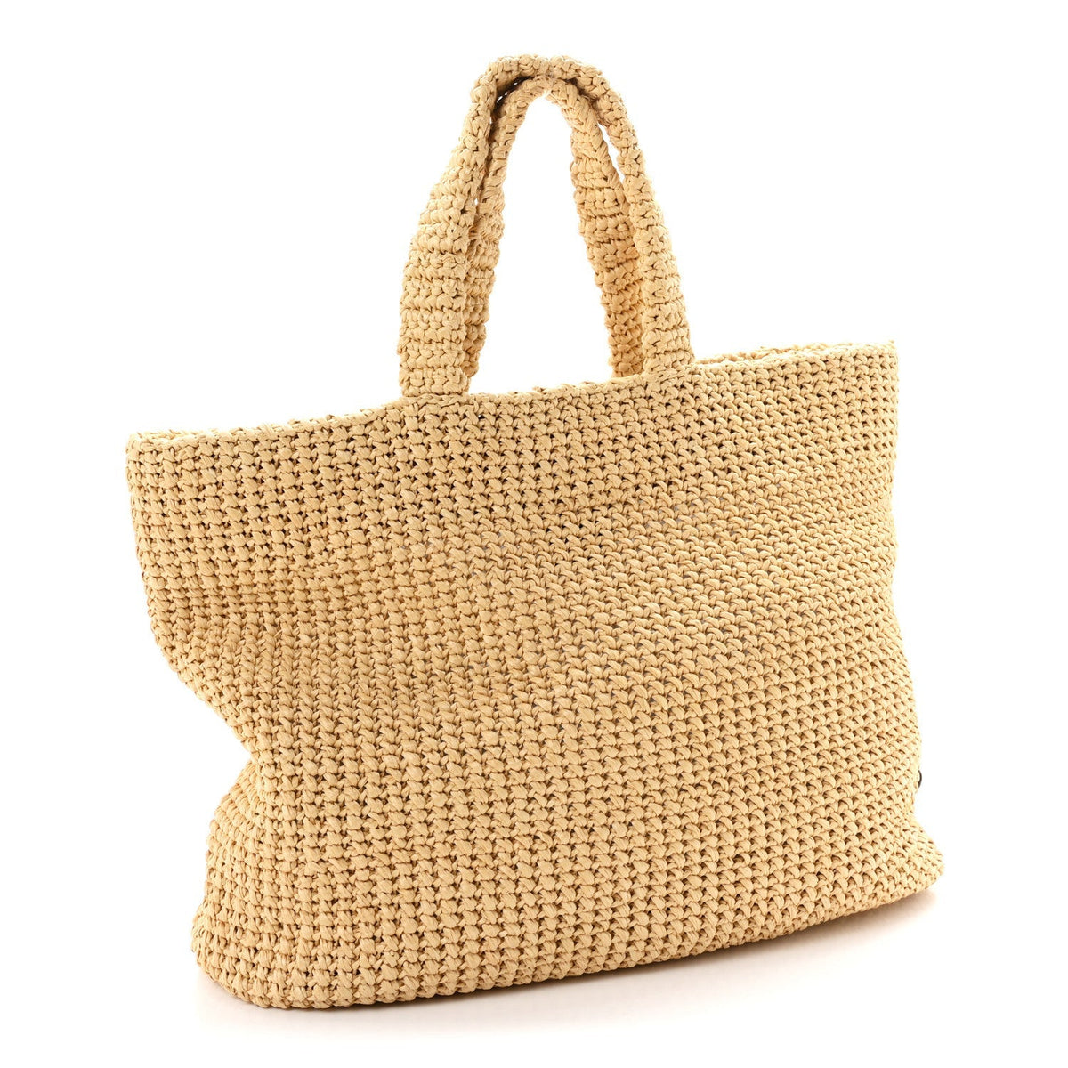 Prada Yarn Raffia Effect Crochet Embroidered Logo Tote Naturale