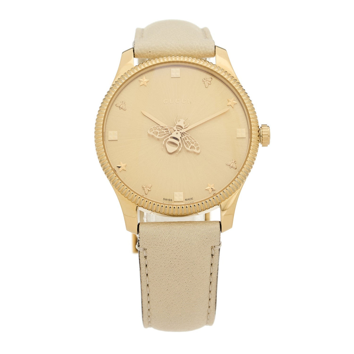 Gucci Stainless Steel Calfskin 36mm G-Timeless Bee Quartz Watch White