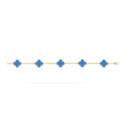18K Yellow Gold Agate VCA Vintage Alhambra Bracelet 5 Motifs