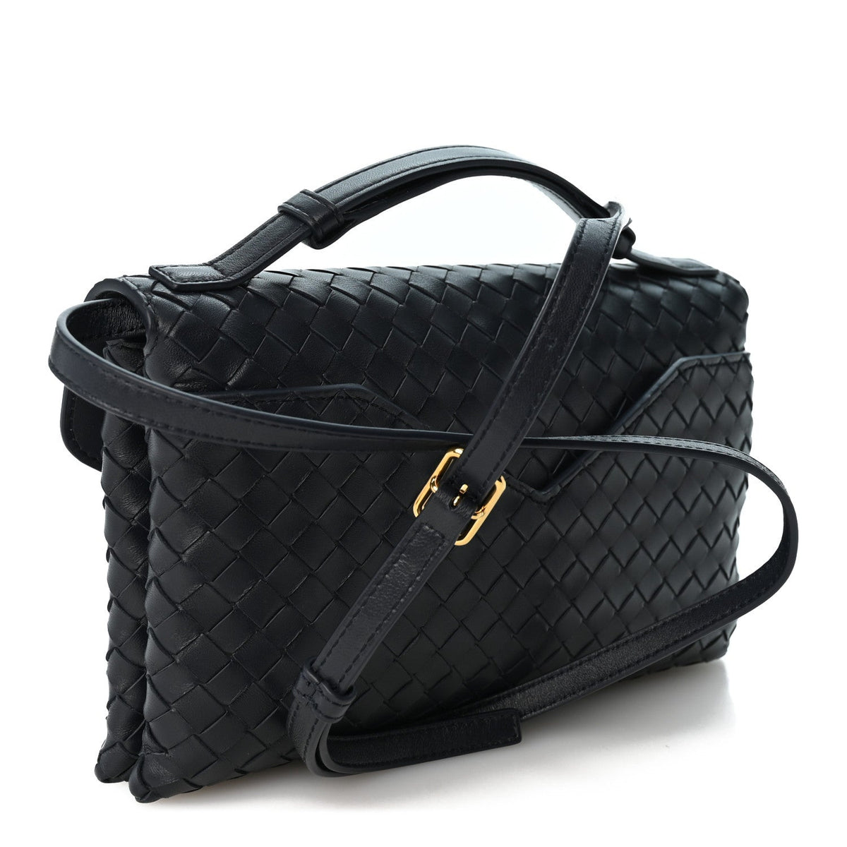 Bottega Veneta Nappa Intrecciato Knot Lock Top Handle Bag Midnight