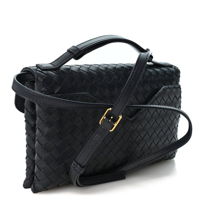 Bottega Veneta Nappa Intrecciato Knot Lock Top Handle Bag Midnight