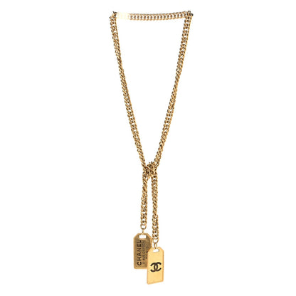 Chanel Metal ID Dog Tag Charm Necklace Gold