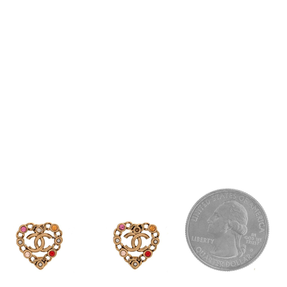 Chanel Pearl Crystal CC Heart Earrings Gold Multicolor