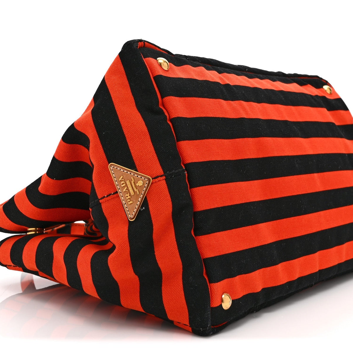 Prada Canapa Striped Tote Arancio