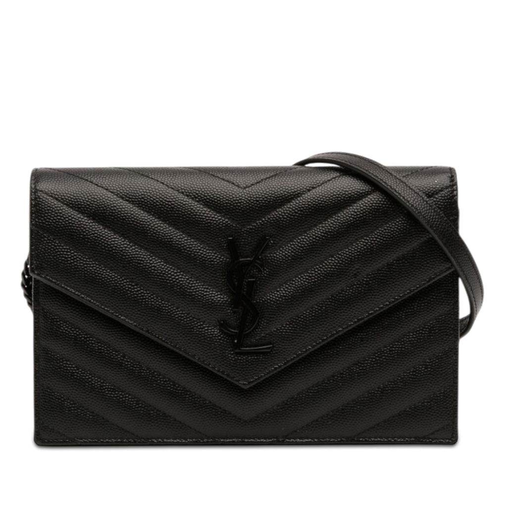 Classic Monogram Wallet on Chain Matelasse Chevron Leather Small