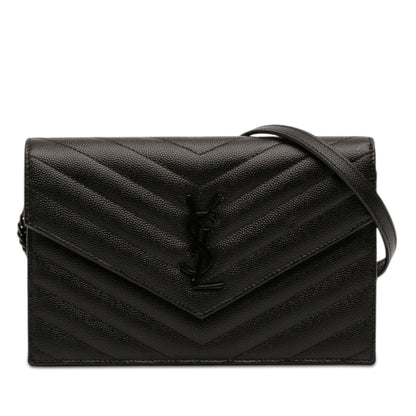 Classic Monogram Wallet on Chain Matelasse Chevron Leather Small