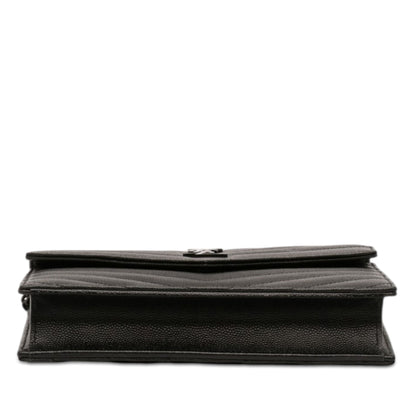 Classic Monogram Wallet on Chain Matelasse Chevron Leather Small