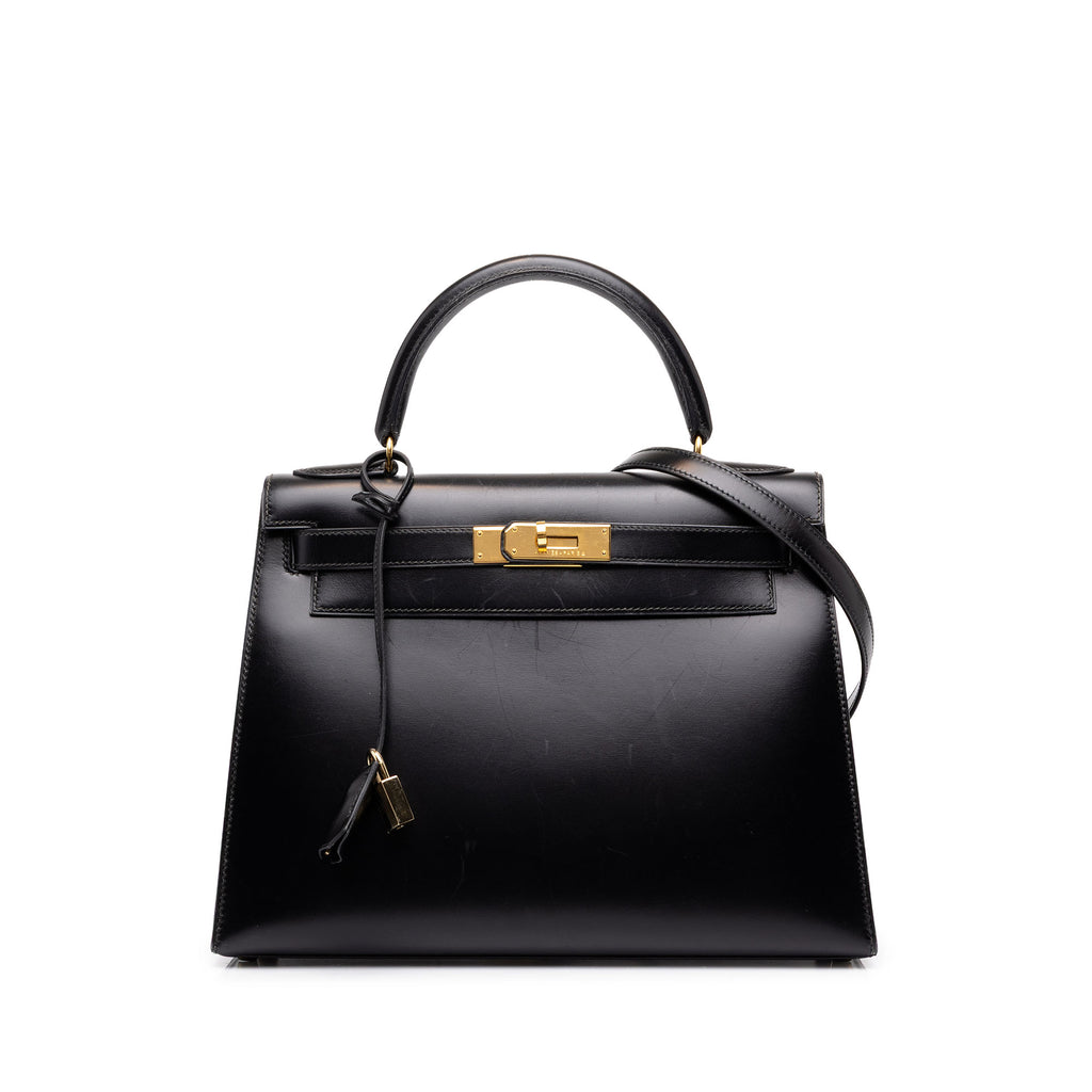 Kelly Handbag Black Box Calf with Gold Hardware 28