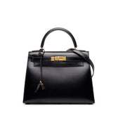 Kelly Handbag Black Box Calf with Gold Hardware 28