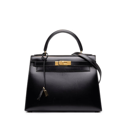 Kelly Handbag Black Box Calf with Gold Hardware 28