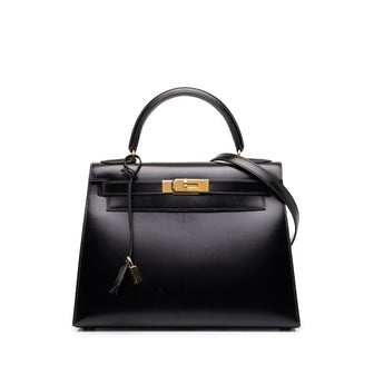 Kelly Handbag Black Box Calf with Gold Hardware 28
