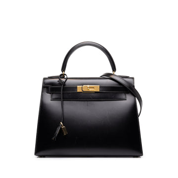 Kelly Handbag Black Box Calf with Gold Hardware 28