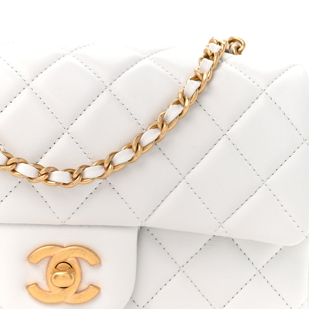 Chanel Lambskin Quilted Mini Rectangular Pearl Crush Flap White