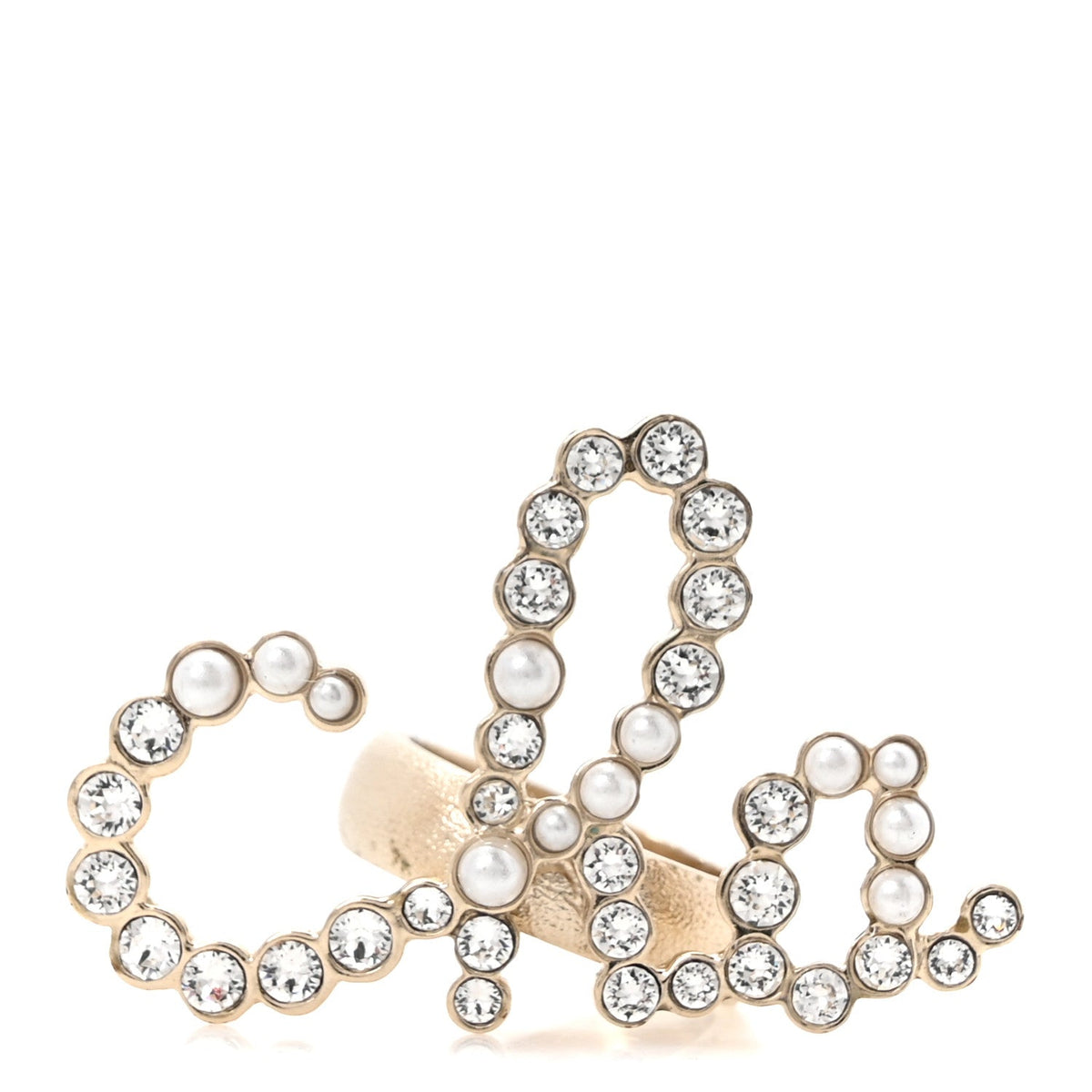 Chanel Crystal Pearl Cha-Nel Rings Set Gold