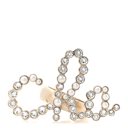 Chanel Crystal Pearl Cha-Nel Rings Set Gold