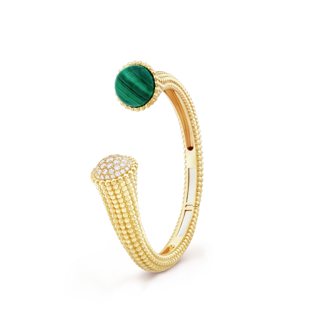 18K Gold Malachite Diamonds VCA Perlée Couleurs Bracelet