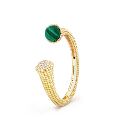 18K Gold Malachite Diamonds VCA Perlée Couleurs Bracelet
