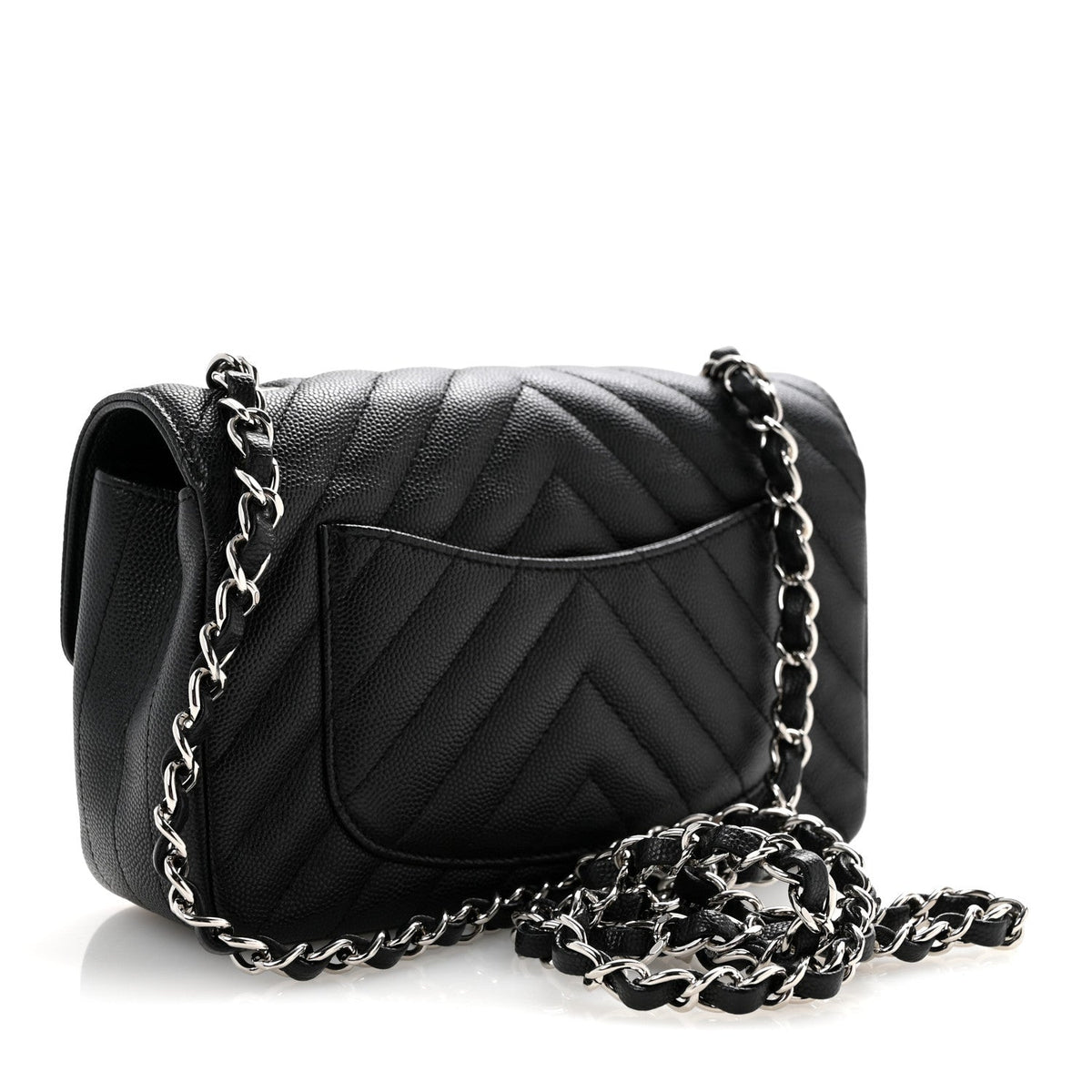 Chanel Caviar Chevron Quilted Mini Rectangular Flap Black