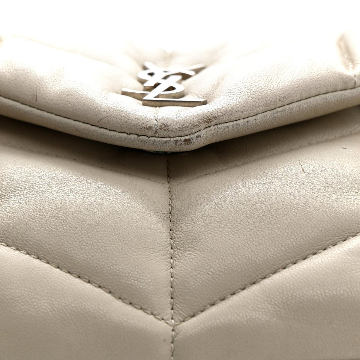 Saint Laurent Lambskin Toy Loulou Puffer Satchel Crema Soft