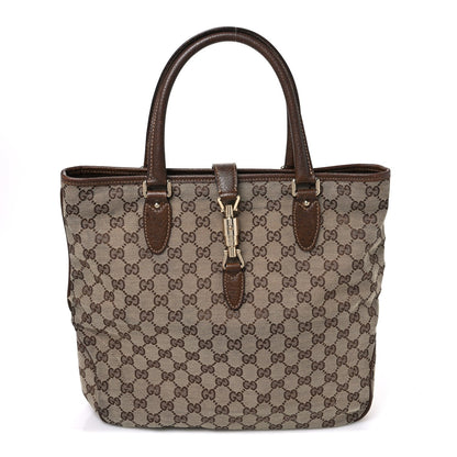 Gucci Monogram Canvas Piston Lock Tote Brown