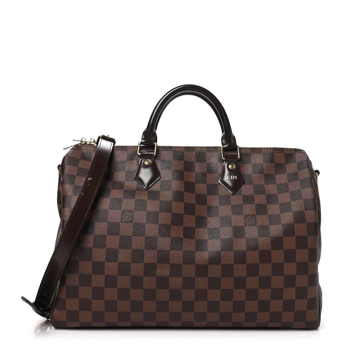 Louis Vuitton Damier Canvas Leather 35 Speedy Bandouliere Bag Brown