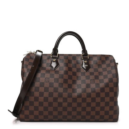 Louis Vuitton Damier Canvas Leather 35 Speedy Bandouliere Bag Brown