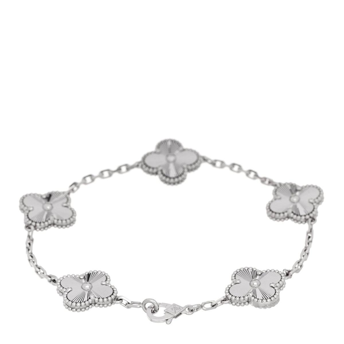 Van Cleef & Arpels 18K White Gold 5 Motifs Guilloche Vintage Alhambra Bracelet