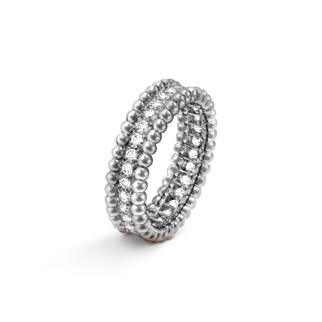 18K Gold Diamond VCA Perlée 1 Row Ring