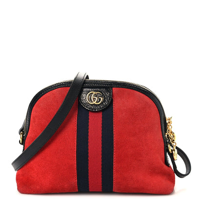 Gucci Suede Patent Web GG Small Ophidia Dome Bag Hibiscus Red
