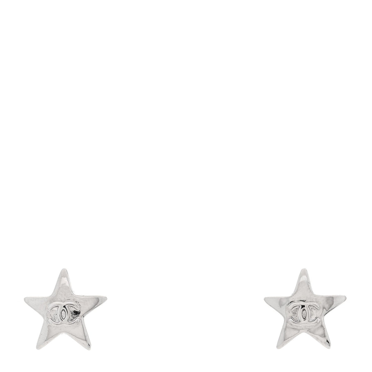 Chanel Metal CC Star Earrings Silver