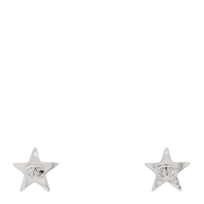 Chanel Metal CC Star Earrings Silver