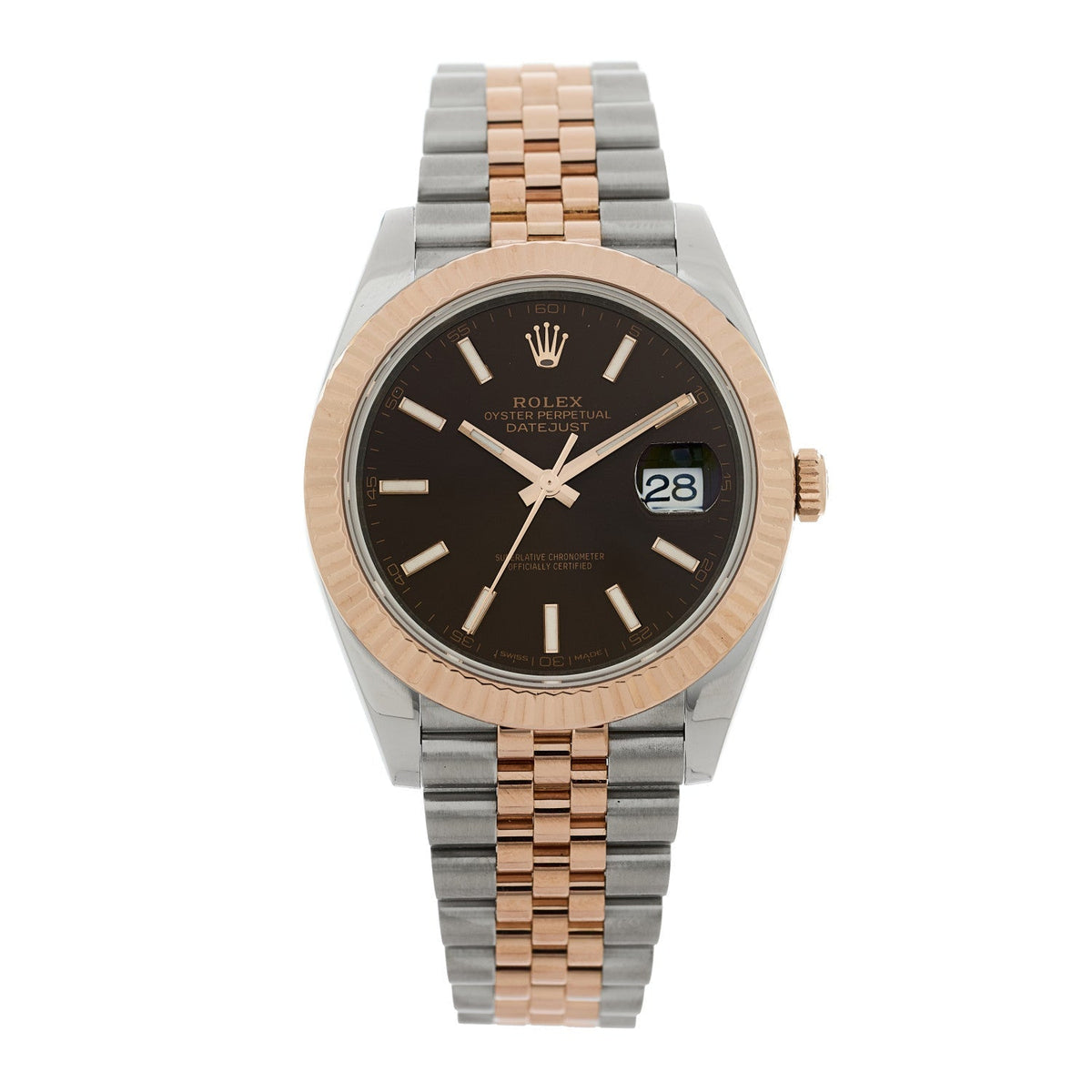 Rolex Stainless Steel 18K Everose Gold 41mm Datejust Watch Chocolate 126331