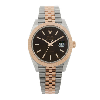 Rolex Stainless Steel 18K Everose Gold 41mm Datejust Watch Chocolate 126331