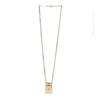 Chanel Metal Pearl Perfume Bottle CC Locket Necklace Gold