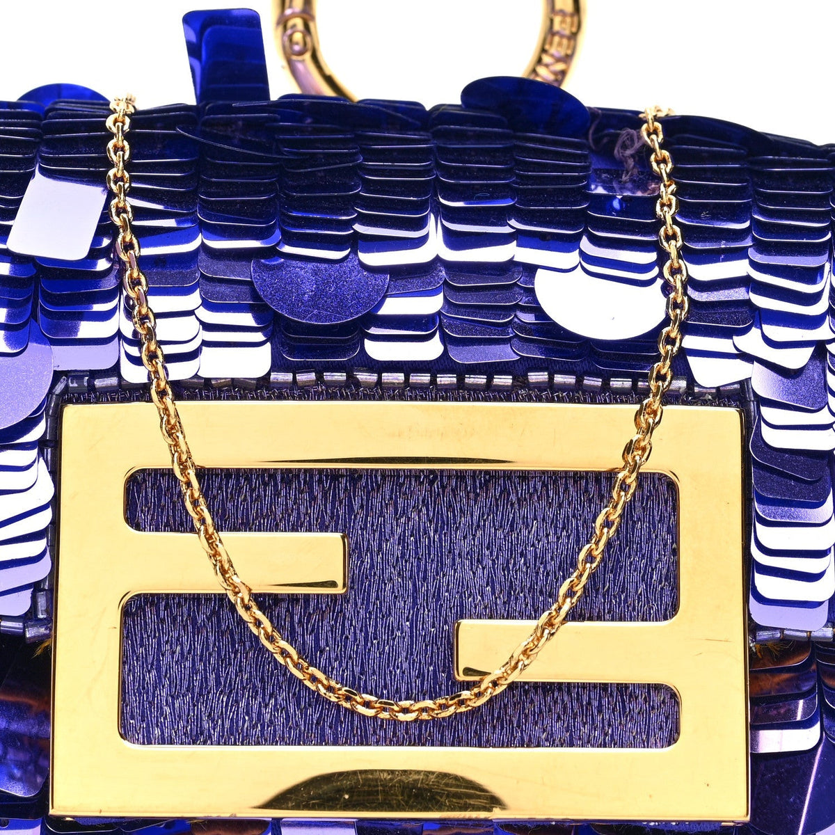 Fendi Sequin Paillettes Shiny Nappa Sex and the City Nano Maxi Buckle Baguette Charm Viola Purple