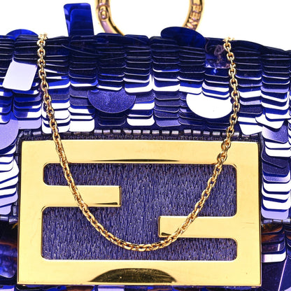 Fendi Sequin Paillettes Shiny Nappa Sex and the City Nano Maxi Buckle Baguette Charm Viola Purple