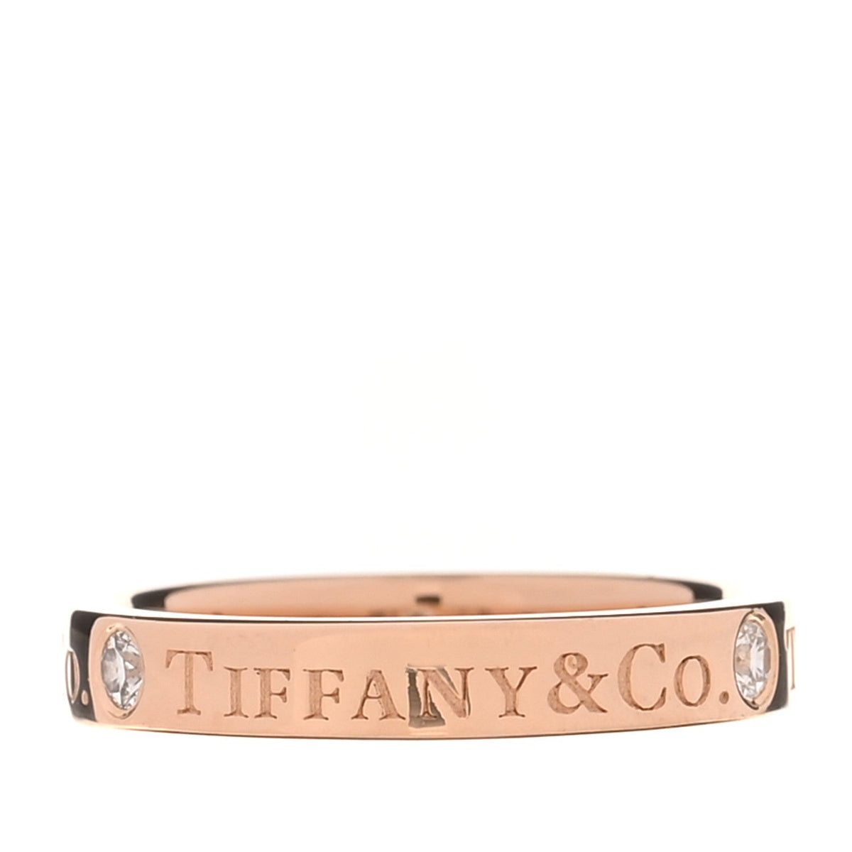 Tiffany 18K Rose Gold Diamond Logo Band Ring