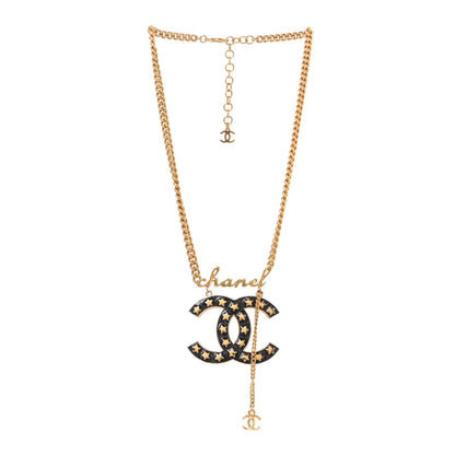 Chanel Metal Resin CC Star Chain Logo Necklace Gold Black