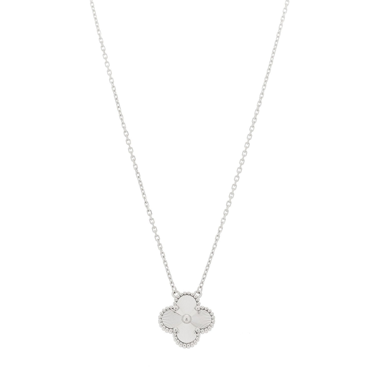 Van Cleef & Arpels 18K White Gold Guilloche Vintage Alhambra Pendant Necklace