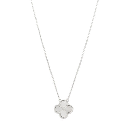 Van Cleef & Arpels 18K White Gold Guilloche Vintage Alhambra Pendant Necklace