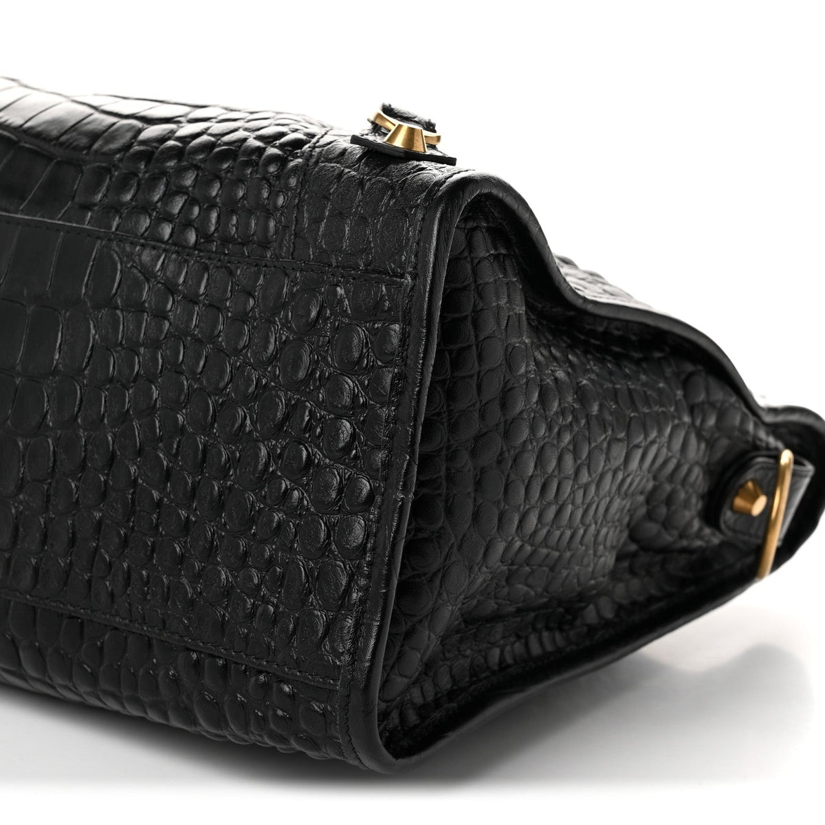 Balenciaga Calfskin Crocodile Embossed Gold Hardware Le City Black