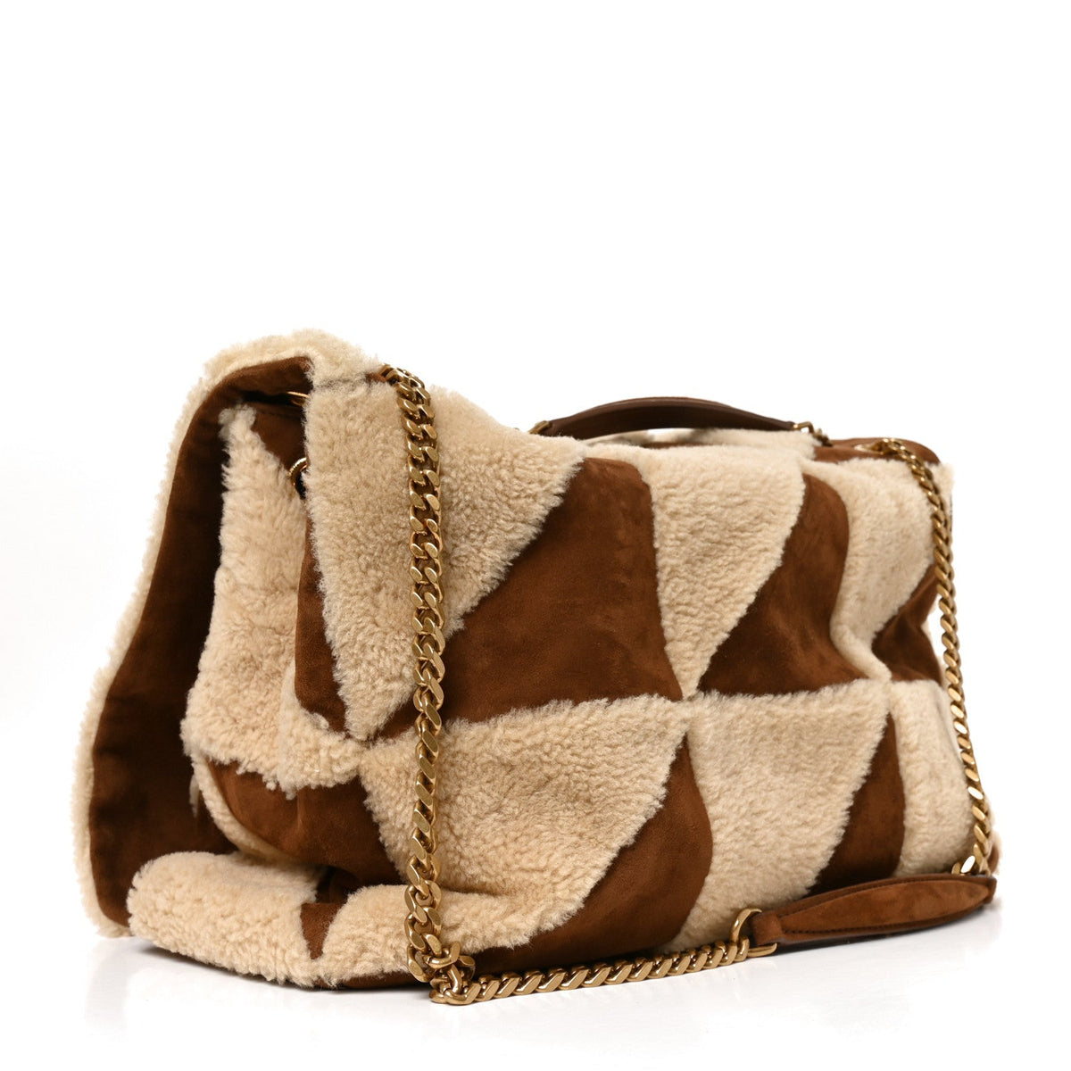 Saint Laurent Suede Shearling Patchwork Monogram Giant Jamie Brown Beige