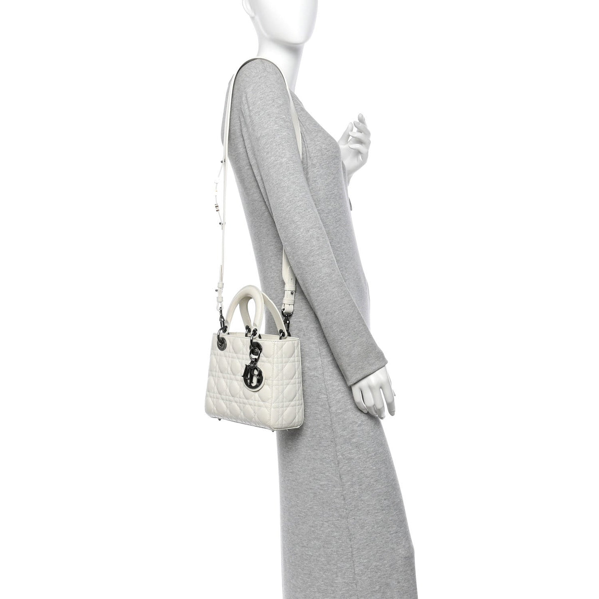 Christian Dior Lambskin Cannage Small My ABCDior Lady Dior White