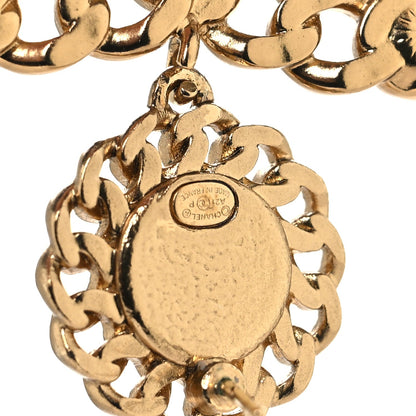 Chanel Pearl Crystal Chain Link CC Drop Earrings Gold Red Pink Yellow